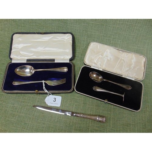 3 - Cased George V silver child's rat tail spoon and fork, Sheffield 1931, maker Thomas Bradbury & Sons,... 