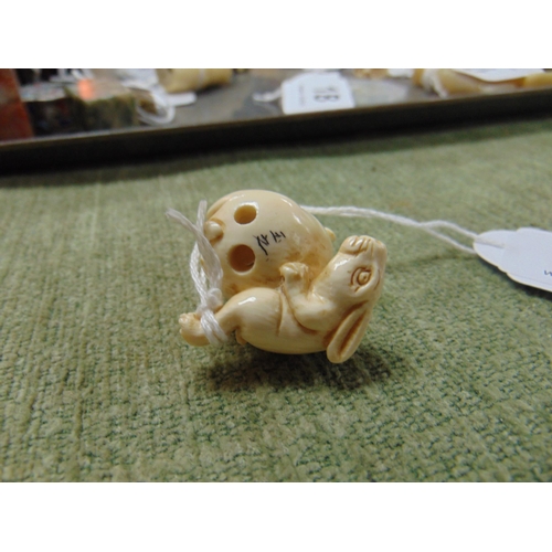 31 - Antique ivory netsuke, two Hares, signed, 1.5