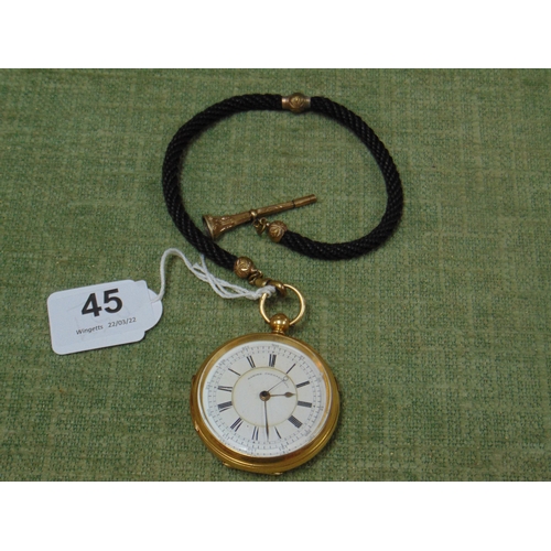 45 - 18ct gold cased Marine Chronograph pocket watch, maker Harris, Manchester, no. 52048, with hair work... 