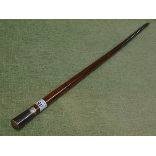 48 - Rosewood walking cane with silver top, 33