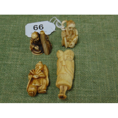 66 - Four 19th century ivory netsuke, Wise Men, the tallest 2.75