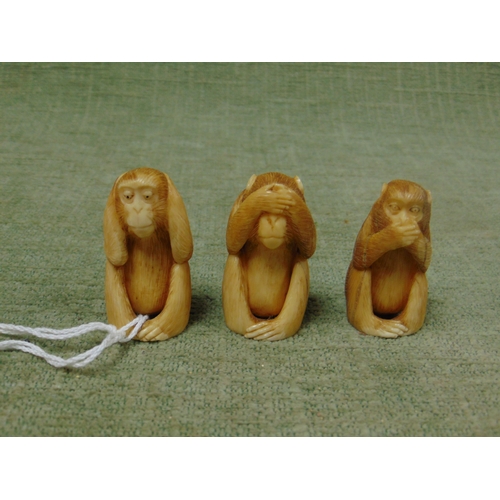 74 - Three 19th century carved ivory figures, Three Wise Monkeys, 1.75