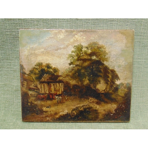 90 - Antique oil on canvas, country scene, unframed, 10 x 12