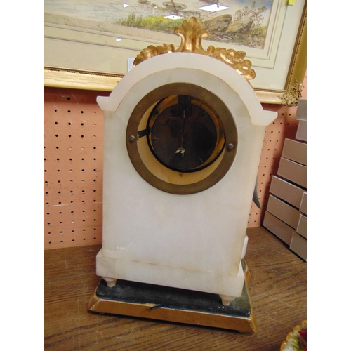 118 - 19th century alabaster mantle clock with gilt metal mounts, under glass dome, 15.5