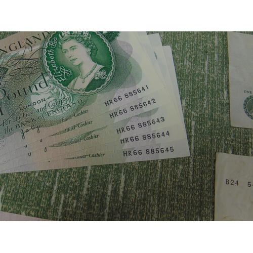 70 - Five consecutive Page One Pound notes, 1935 US Dollar, and other notes.