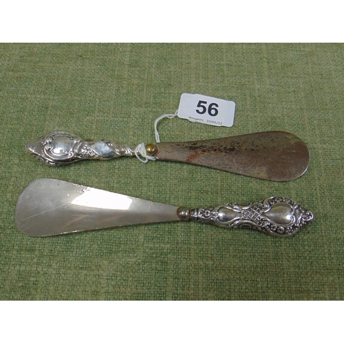 56 - Two Silver handled shoe horns, both Chester 1909 & 1911.