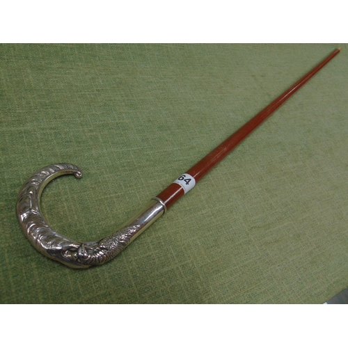 64 - A walking stick, the silver mounted handle modelled as a Fox holding a Pheasant in his mouth.