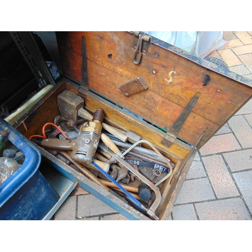 520 - Vintage wooden tool chest and contents.