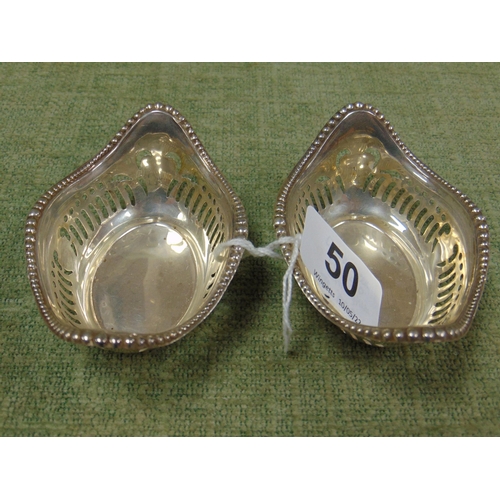 50 - Pair of Silver miniature bowls having pierced sides, maker Charles Green & Co., Birmingham 1910.