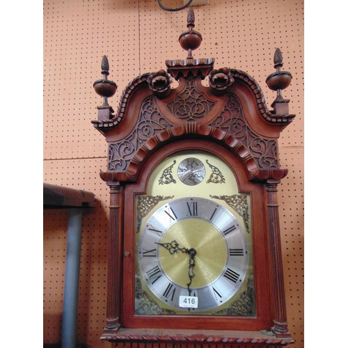 416 - Reproduction resin Tempis Fugit long case clock, 88