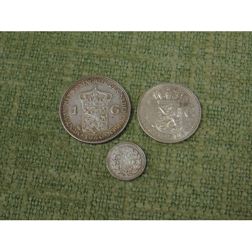 43 - Three Silver Dutch coins, Guilders 1940 and 1957 and 10 Cents, 1934.