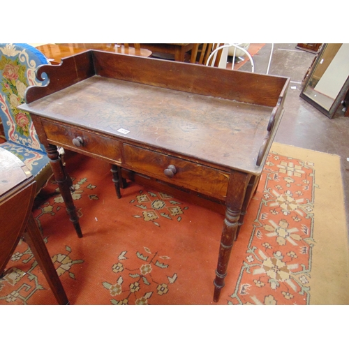 370 - Antique mahogany wash stand, raised back over pair of short drawers with knob handles and on turned ... 