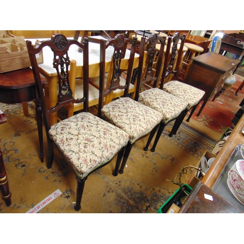 373 - Set of four Edwardian beech framed drawing room chairs, pierced splats over stuff over seats and on ... 