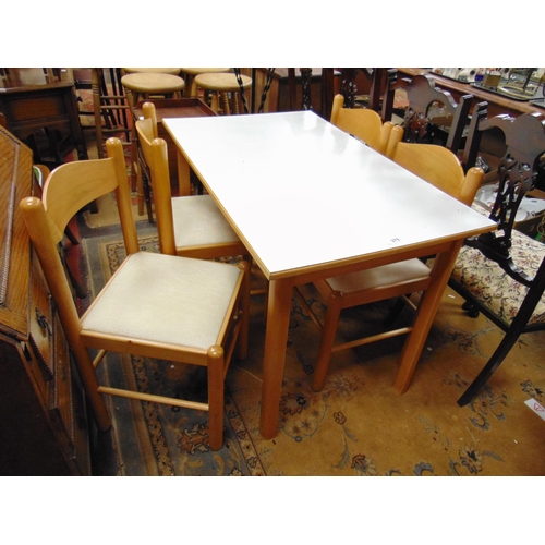 375 - Retro dining suite, comprising table and four chairs.