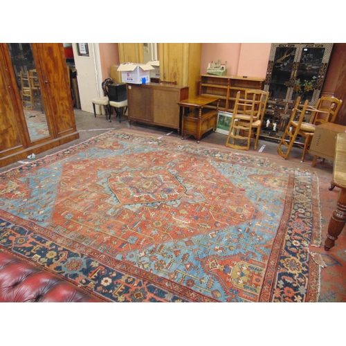 219 - Antique Persian multi coloured carpet, having geometric pattern - for restoration. 133 x 149