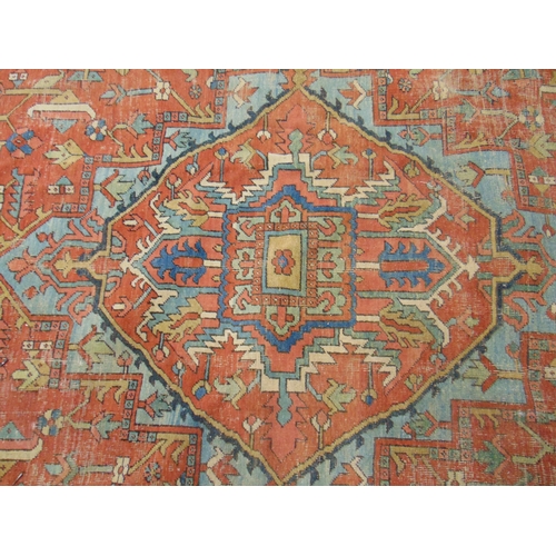 219 - Antique Persian multi coloured carpet, having geometric pattern - for restoration. 133 x 149