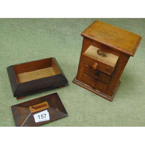 157 - An oak table top chest of one drawer with three faux drawers , together with a trinket box. (2).