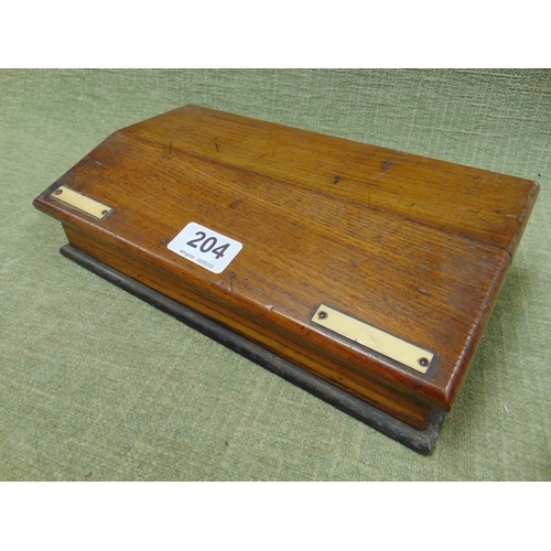 204 - Vintage oak desk stand, lift up lid and fitted interior.