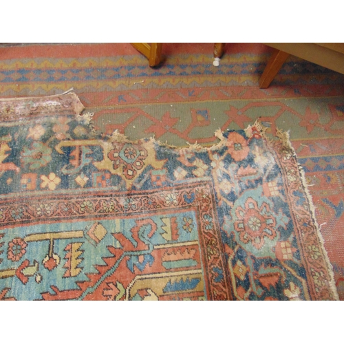 219 - Antique Persian multi coloured carpet, having geometric pattern - for restoration. 133 x 149