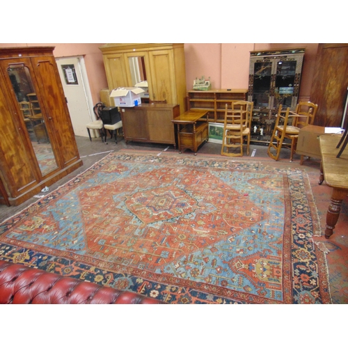 219 - Antique Persian multi coloured carpet, having geometric pattern - for restoration. 133 x 149