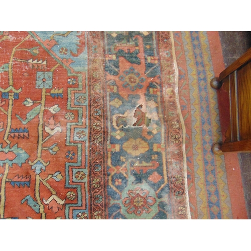 219 - Antique Persian multi coloured carpet, having geometric pattern - for restoration. 133 x 149