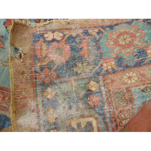 219 - Antique Persian multi coloured carpet, having geometric pattern - for restoration. 133 x 149