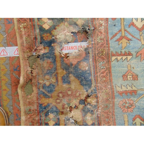 219 - Antique Persian multi coloured carpet, having geometric pattern - for restoration. 133 x 149