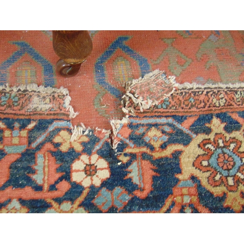 219 - Antique Persian multi coloured carpet, having geometric pattern - for restoration. 133 x 149