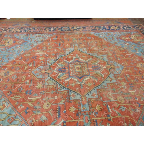 219 - Antique Persian multi coloured carpet, having geometric pattern - for restoration. 133 x 149