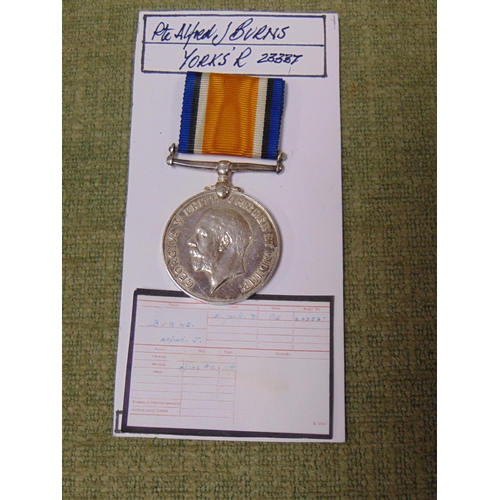 233 - 1st World War medal, Pte Alfred J Burns Yorks' R 23337.