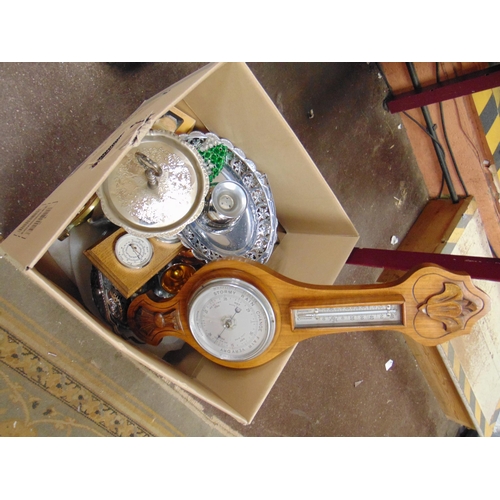 257 - Box of sundry items, barometer ,etc.