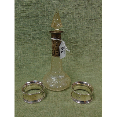 26 - Cut glass scent bottle, having Art Nouveau silver mount together with a pair of Birmingham silver na... 