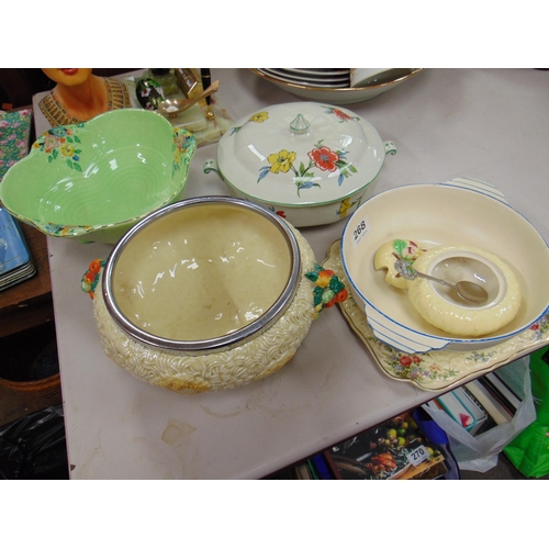 268 - Barbola fruit bowl, onyx desk stand, Carlton ware preserve jar and cover, etc.