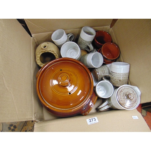 273 - Box of stoneware pottery.