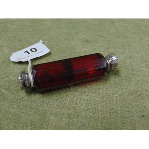 10 - Victorian ruby glass double ended scent bottle, 3.5