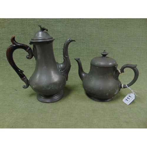 111 - Antique pewter coffee pot and teapot.