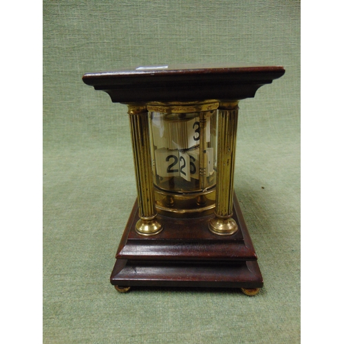 112 - Mahogany and brass four pillar mantle clock with drum movement, 6.5