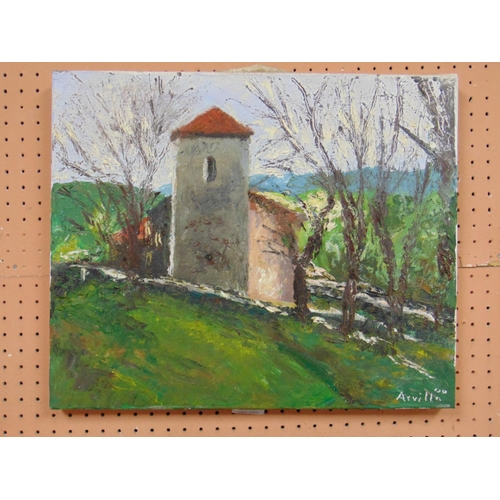 163 - Arvilla 2000, oil on canvas, tower in woods.