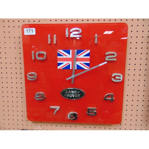 171 - Red glass wall clock, Land Rover.