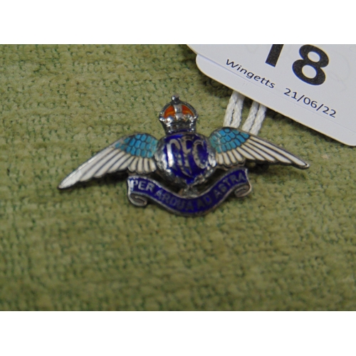 18 - Rare silver and enamel RFC badge.