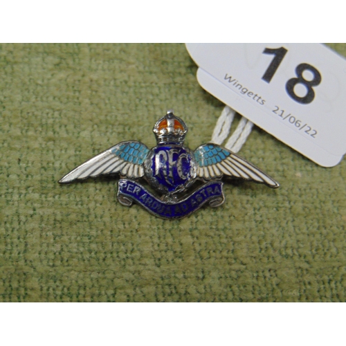 18 - Rare silver and enamel RFC badge.