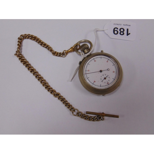 189 - Vintage nickel cased pocket stopwatch with chain.