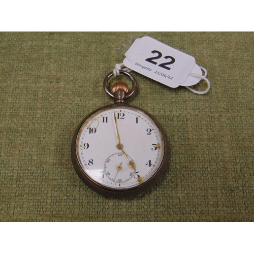 22 - Silver cased keyless pocket watch.