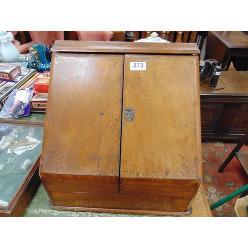 273 - 19th century mahogany table top stationary cabinet, pair of doors revealing an intergrated calendar ... 