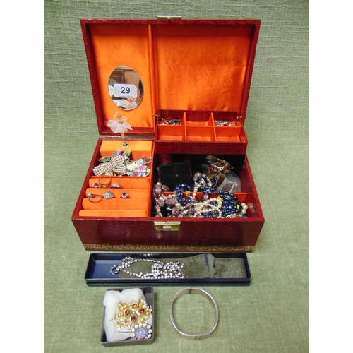 29 - Musical trinket box containing costume jewellery etc.