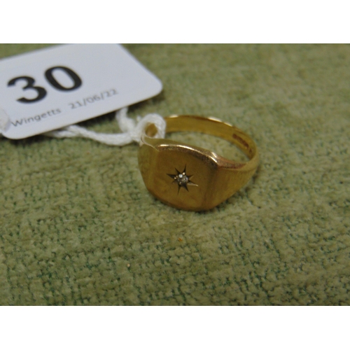 30 - 9ct gold signet ring set with a small diamond, 6g.