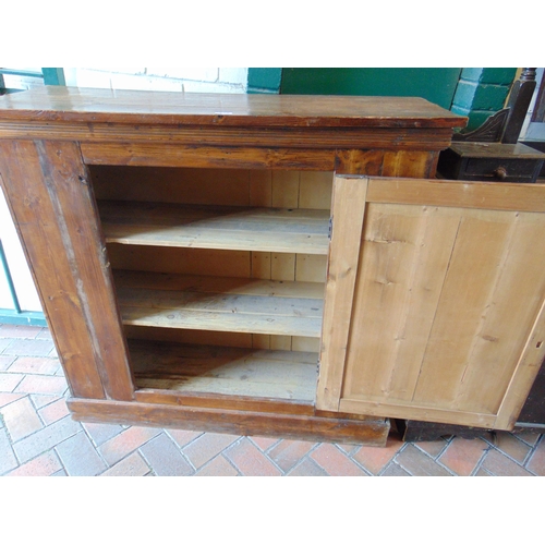 338 - 19th century pitch pine cupboard, rectangular top, single door with knob handle, shelf lined  and on... 