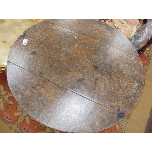 363 - Antique oak tripod table, circular top, on baluster turned column and down swept supports. 26.5