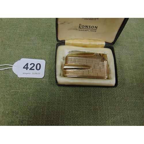 420 - Ronson Varaflame 9ct gold pocket lighter, in original box