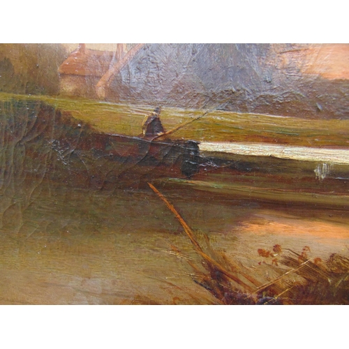 432 - Peter Leslie, well executed gilt framed oil painting on canvas, Fisherman besides a river, signed lo... 